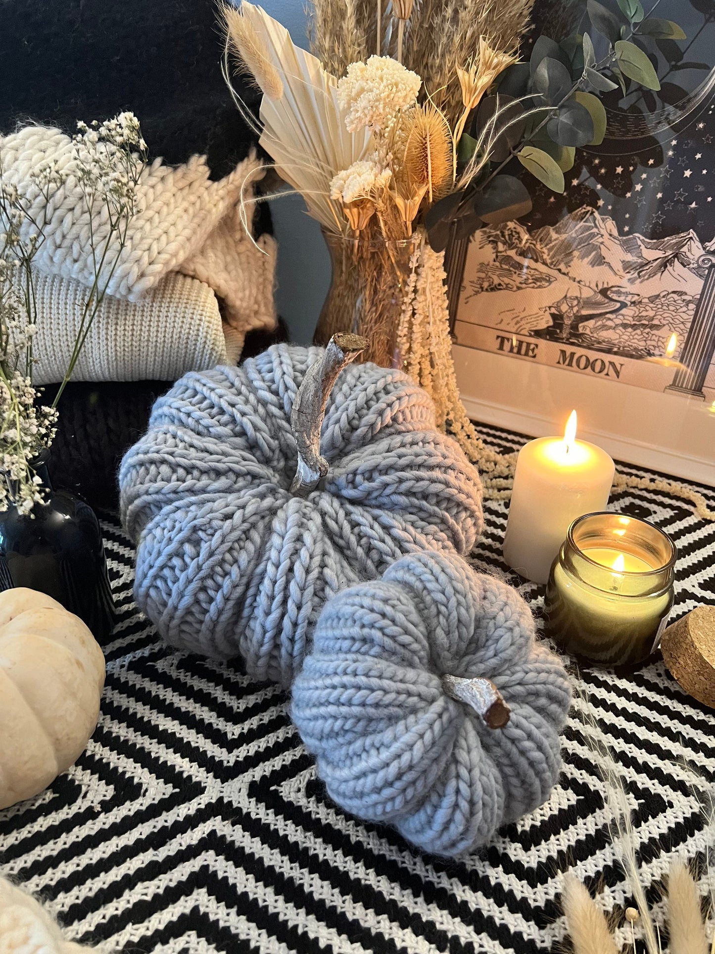 Large grey knitted pumpkin