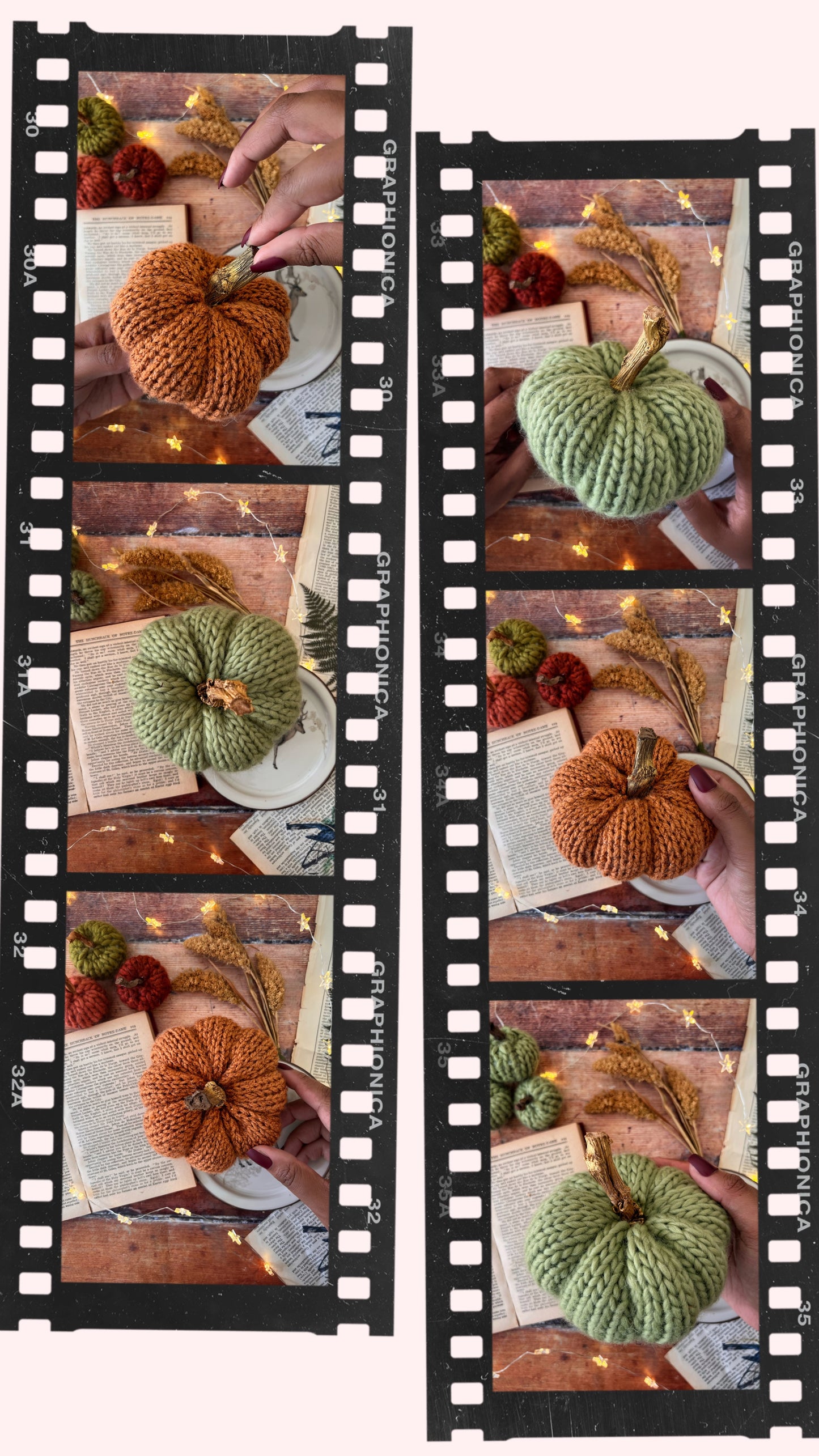 Little knitted pumpkin green meadow with gold stalk