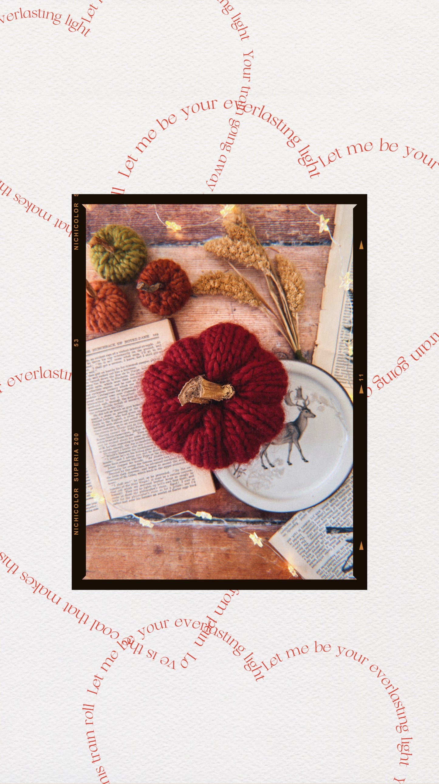 Tiny knitted pumpkin vampire red with gold stalk