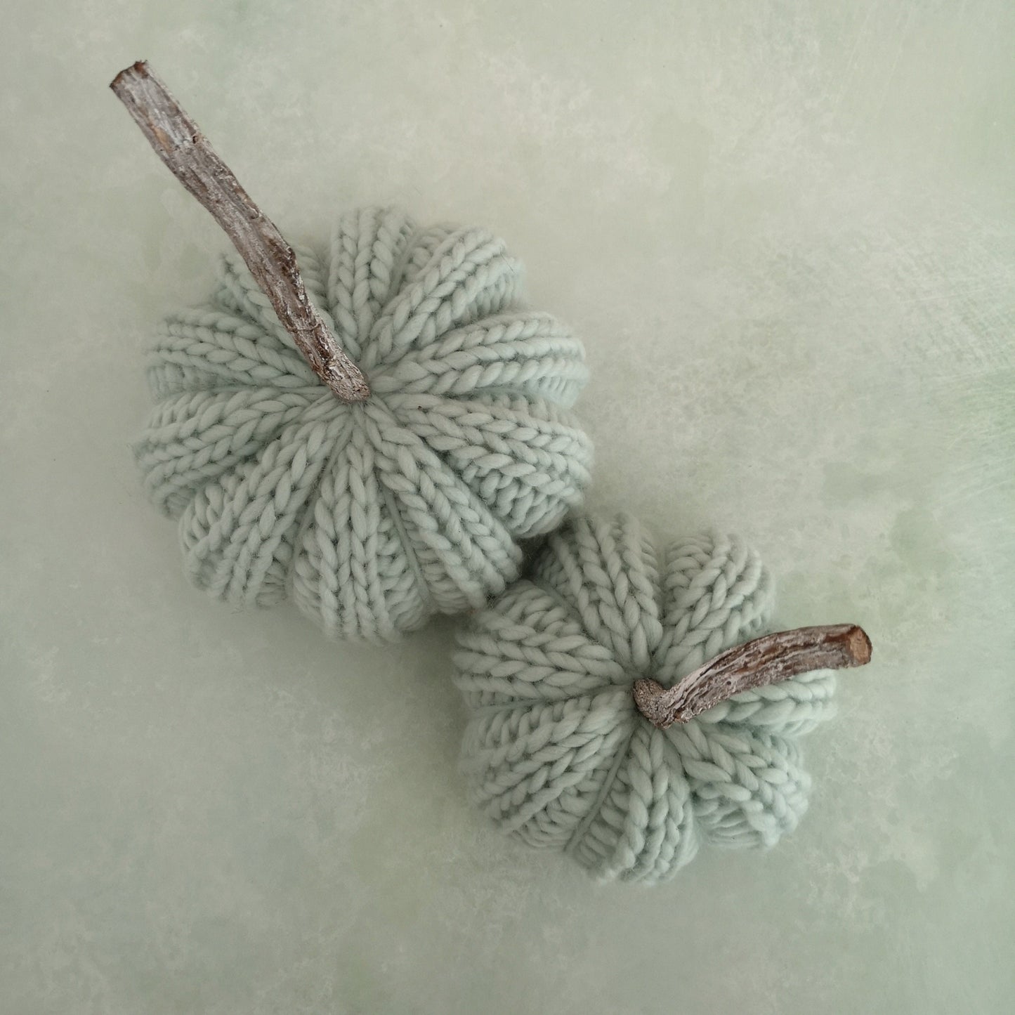 Mint knitted pumpkins small and medium