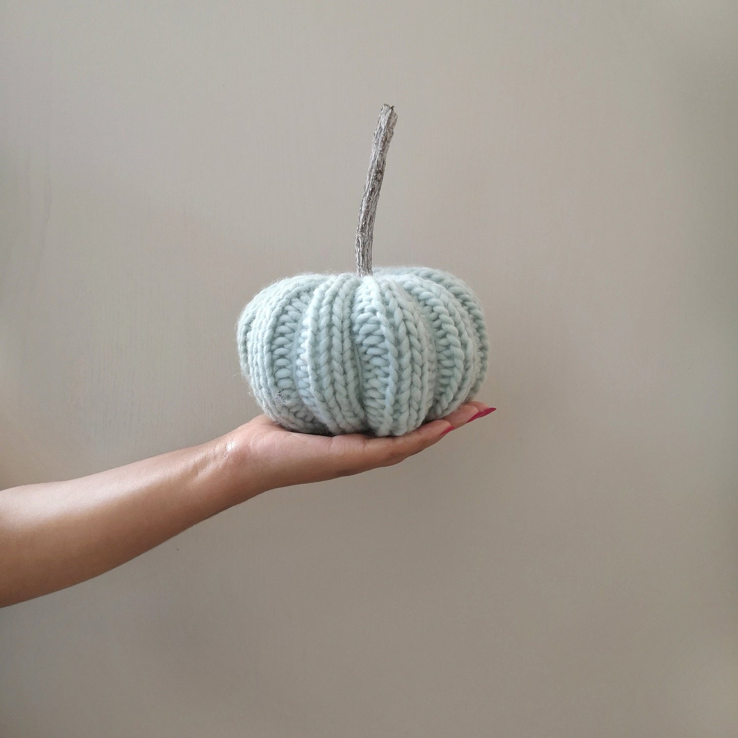 Mint knitted pumpkins small and medium