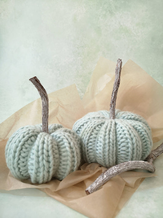 Mint knitted pumpkins small and medium