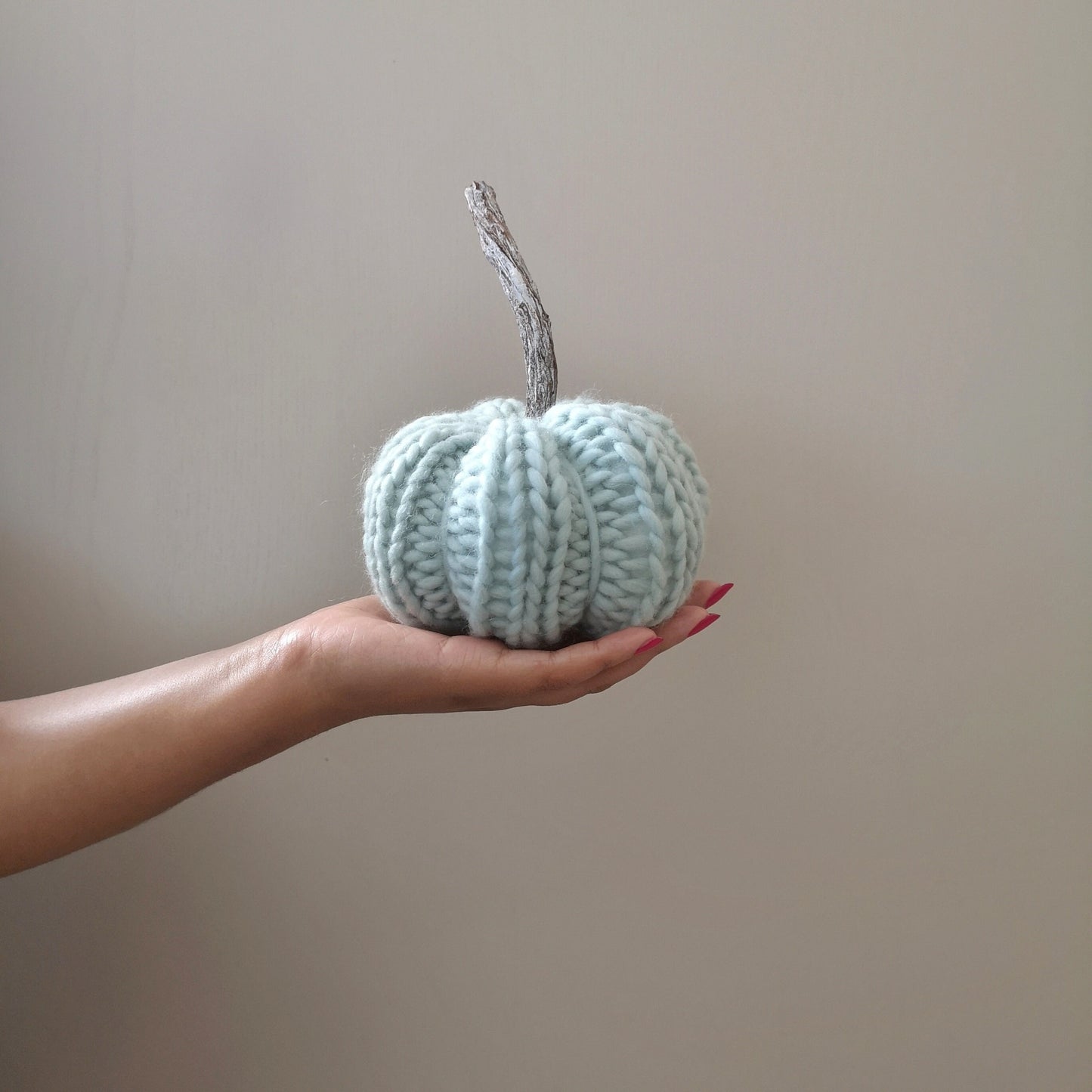 Mint knitted pumpkins small and medium