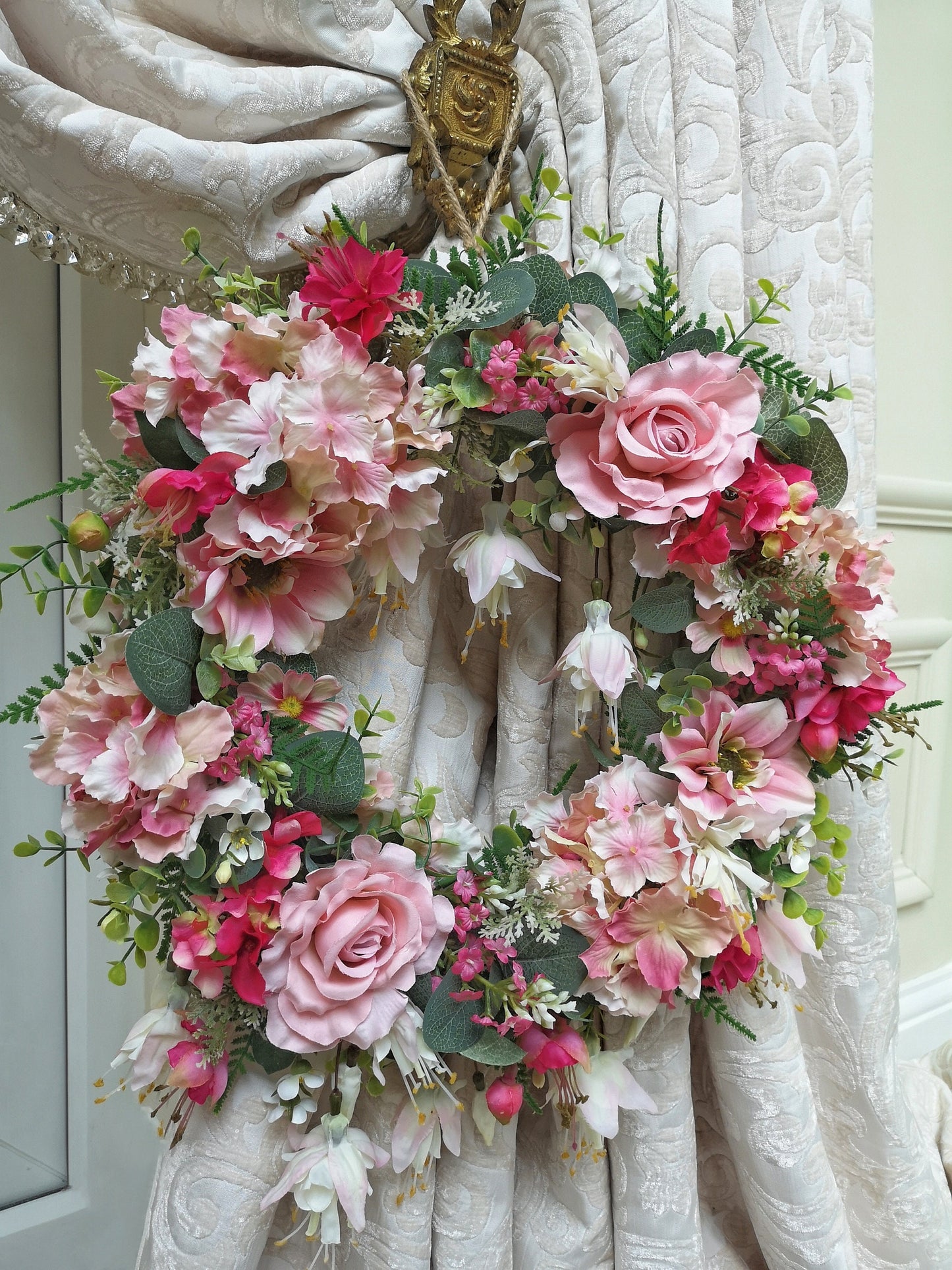 Luxury Wreath With Everlasting Pink Fuchsias From A Summers Day