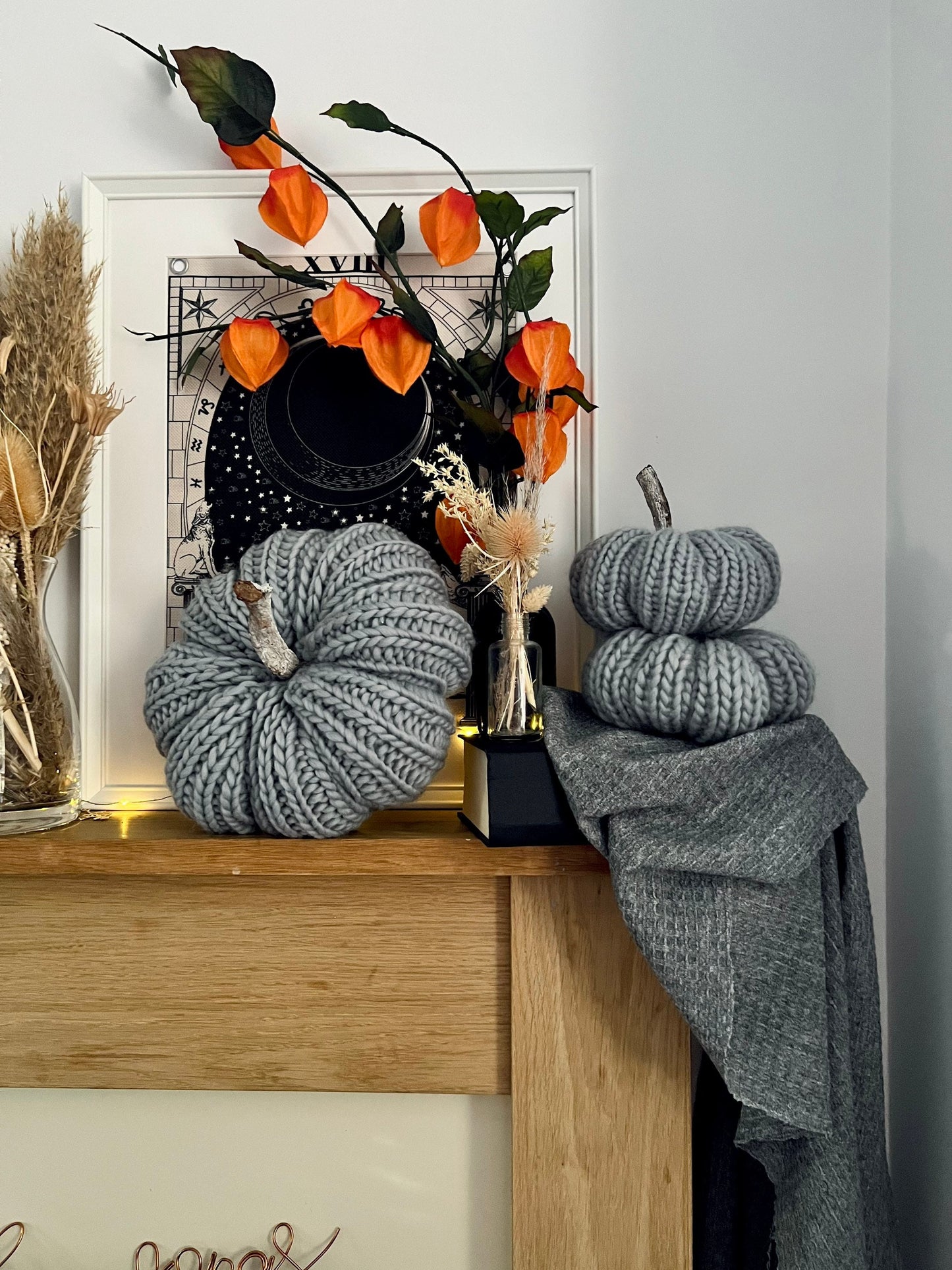 Large grey knitted pumpkin