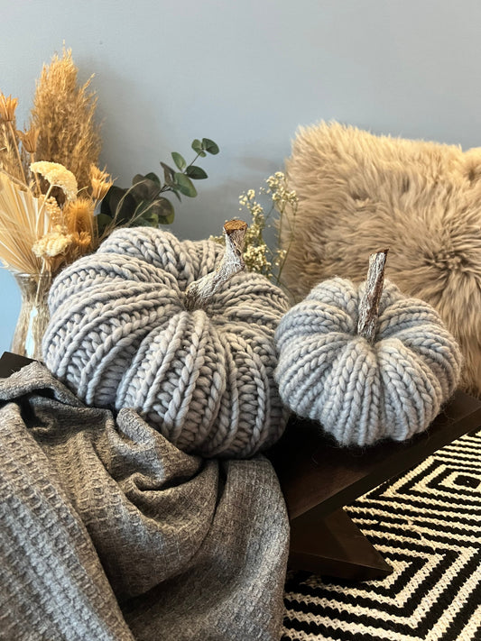 Large grey knitted pumpkin
