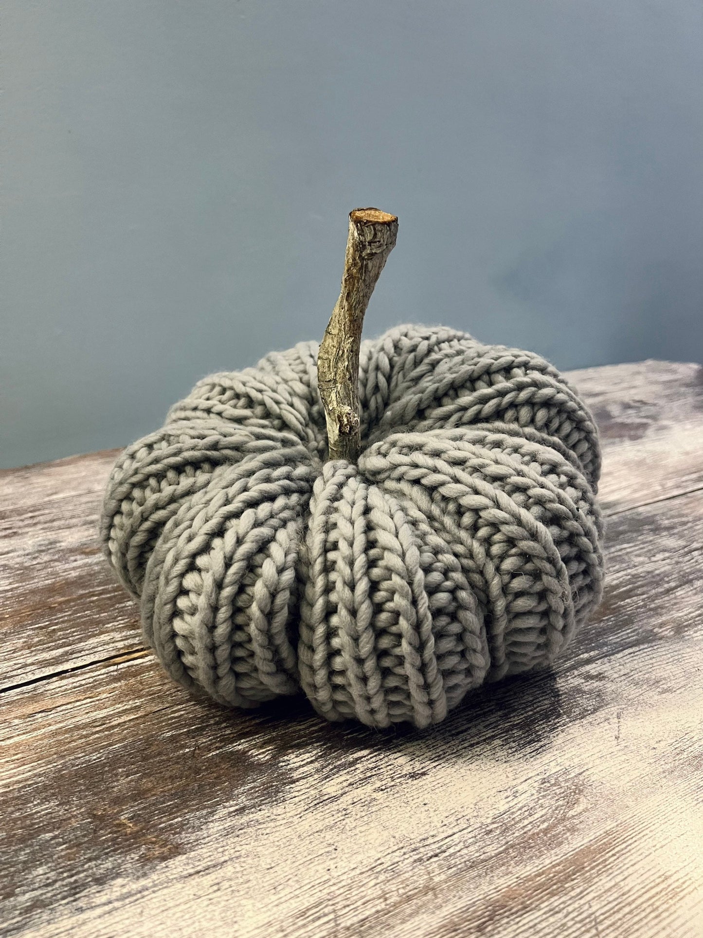 Large grey knitted pumpkin